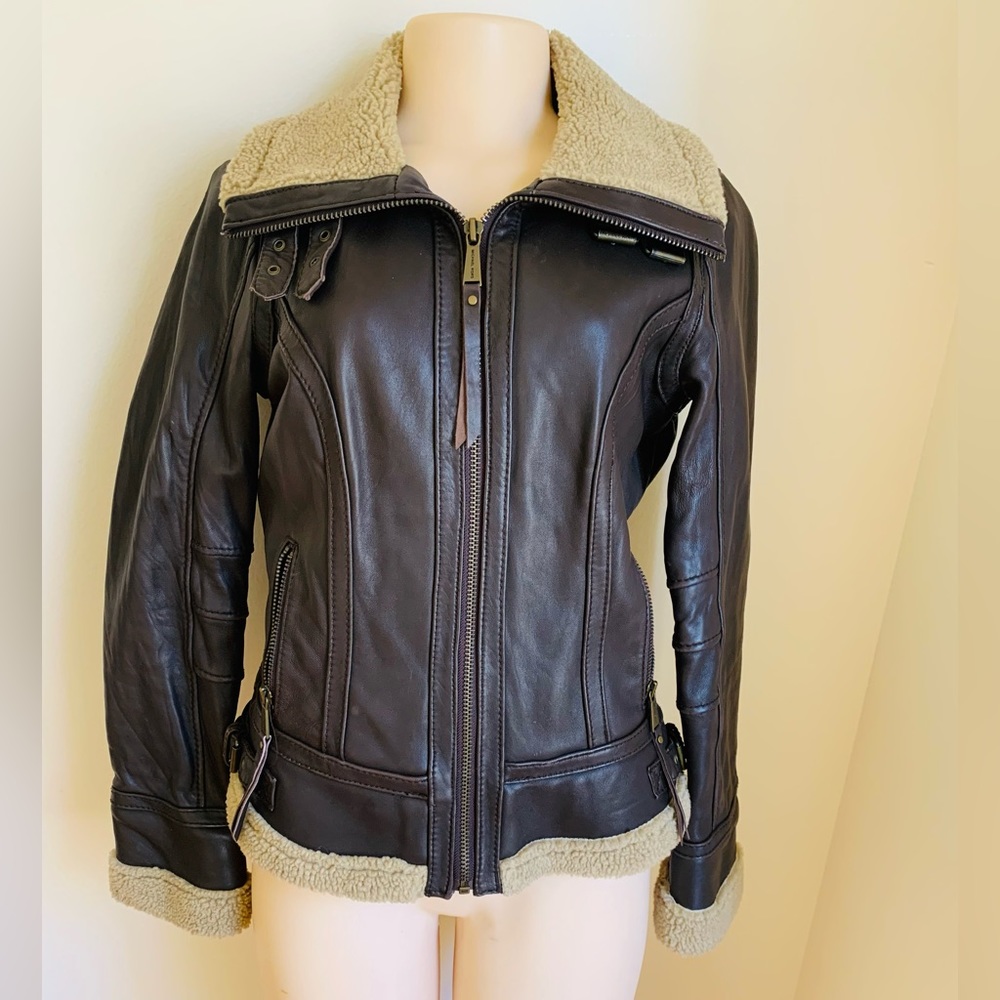 Michael Kors Fitted Bomber Leather Jacket w/Lamb Fur 🥳